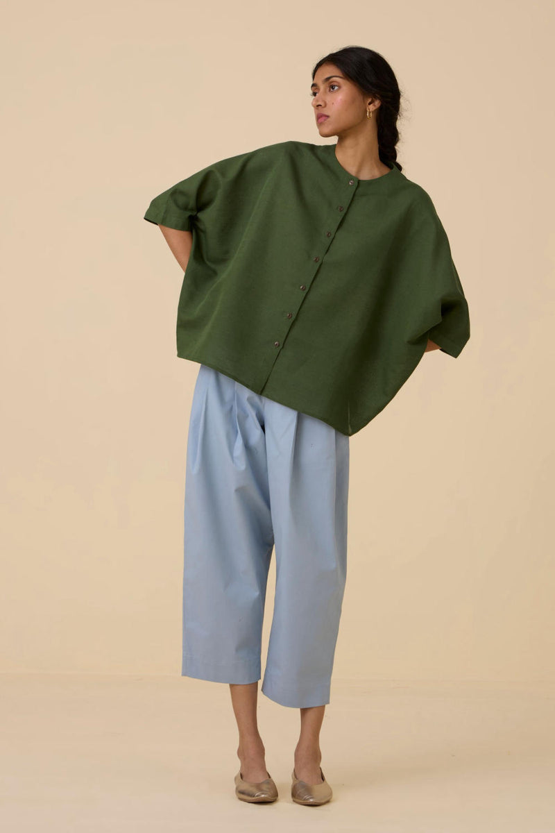 Harita Green Cotton Shirt cotton by The Summer House in green color for women in Singapore