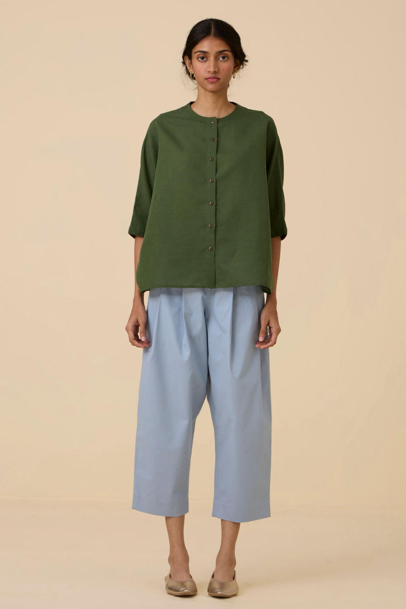 Harita Green Cotton Shirt cotton by The Summer House in green color for women in Singapore