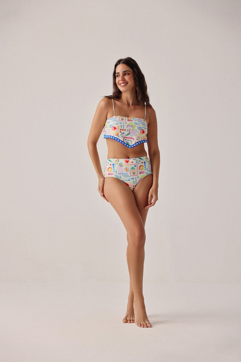Hazel Bikini Set-Seascape poly spandex resort wear by NOIB in multi-color for women in Singapore