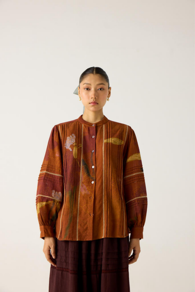 HAZEL SET -FOLIAGE+RUST (HAZEL TOP+EMILY SKIRT) cotton by CORD in multi for women in Singapore