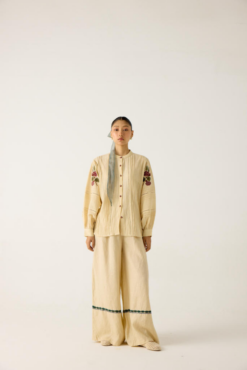 HAZEL SET-IVORY (HAZEL TOP +APPLIQUE PANTS) cotton by CORD in multi for women in Singapore
