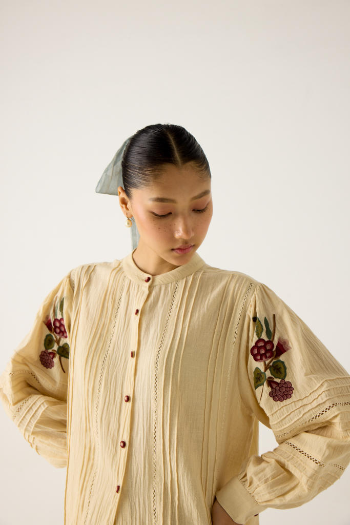 HAZEL SET-IVORY (HAZEL TOP +APPLIQUE PANTS) cotton by CORD in multi for women in Singapore