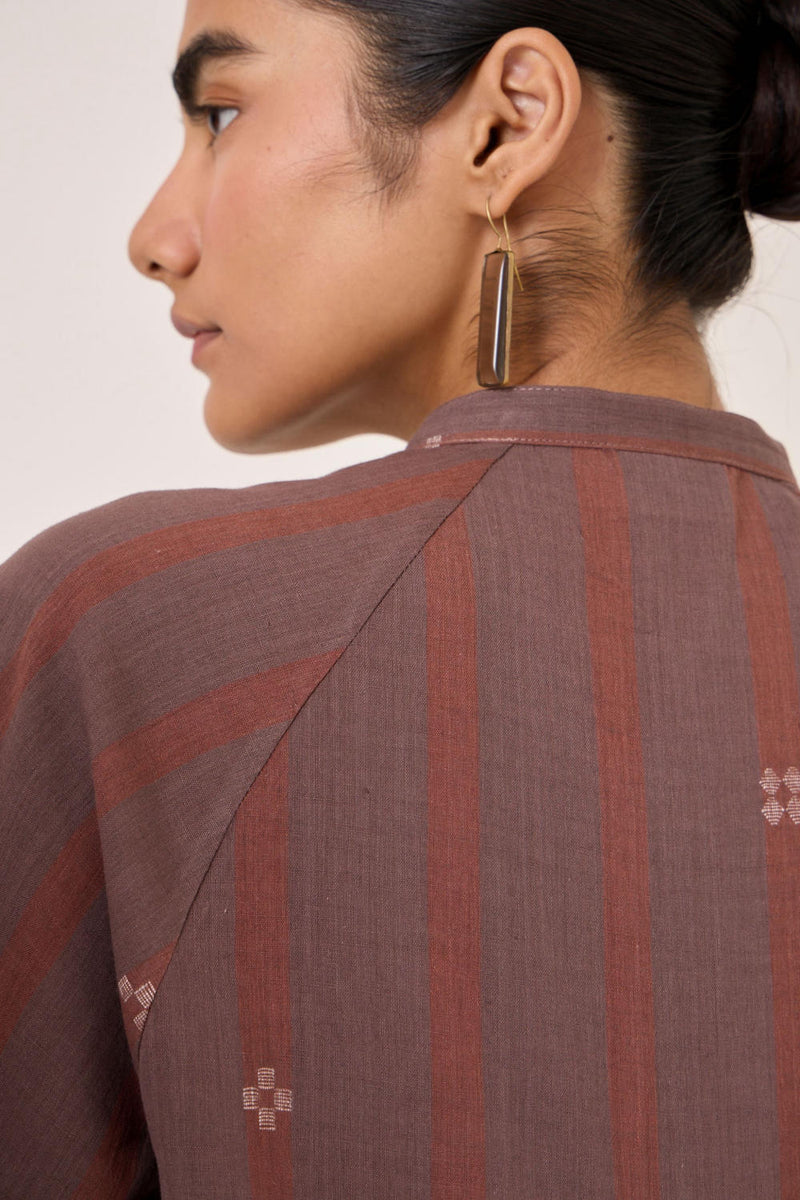 Heen Handwoven Brown Striped Top cotton by The Summer House in brown color for women in Singapore