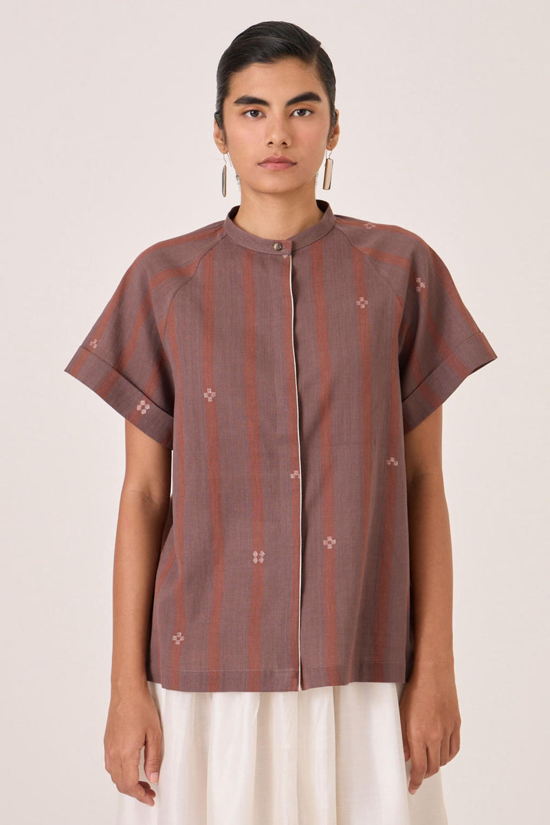 Heen Handwoven Brown Striped Top cotton by The Summer House in brown color for women in Singapore
