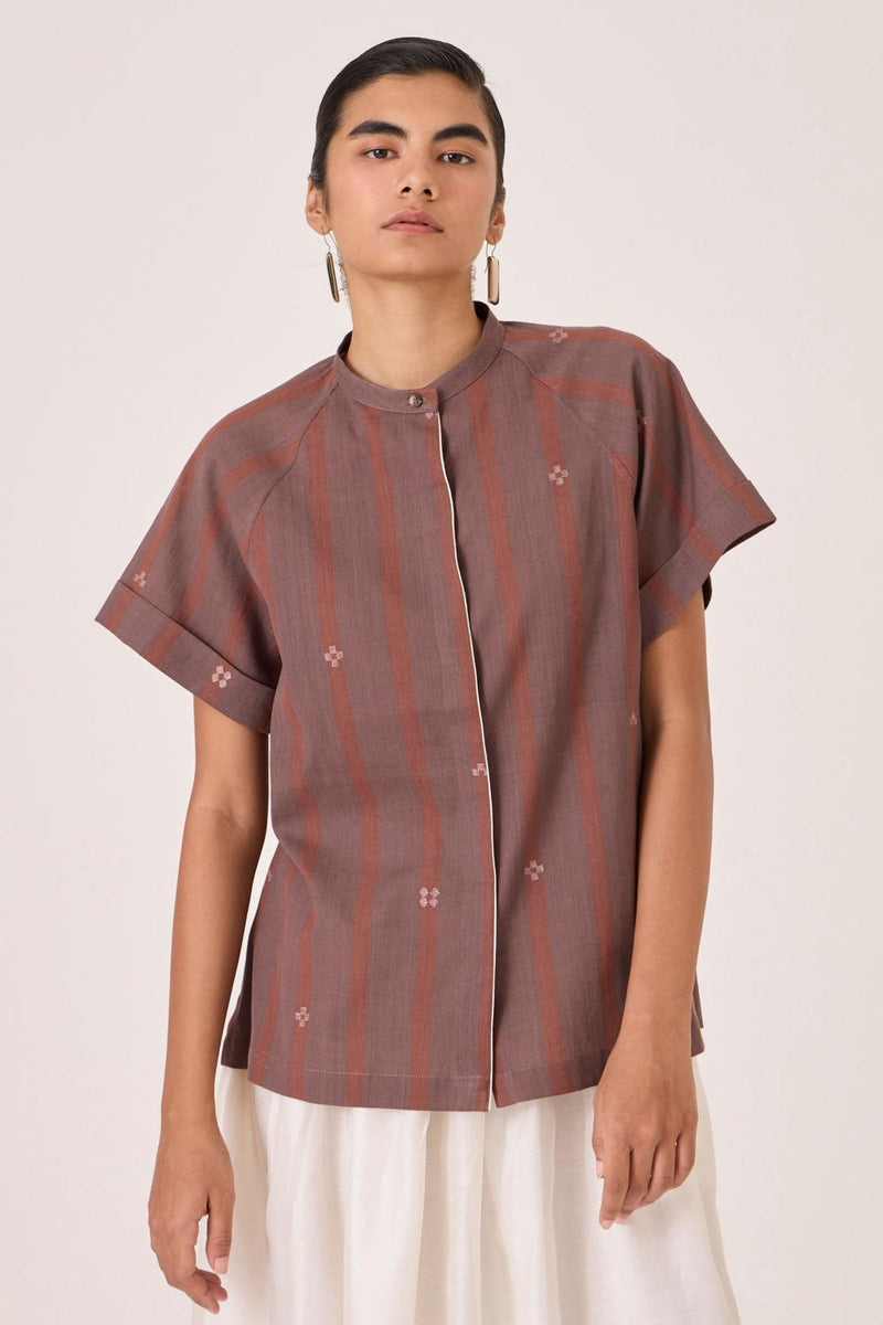 Heen Handwoven Brown Striped Top cotton by The Summer House in brown color for women in Singapore