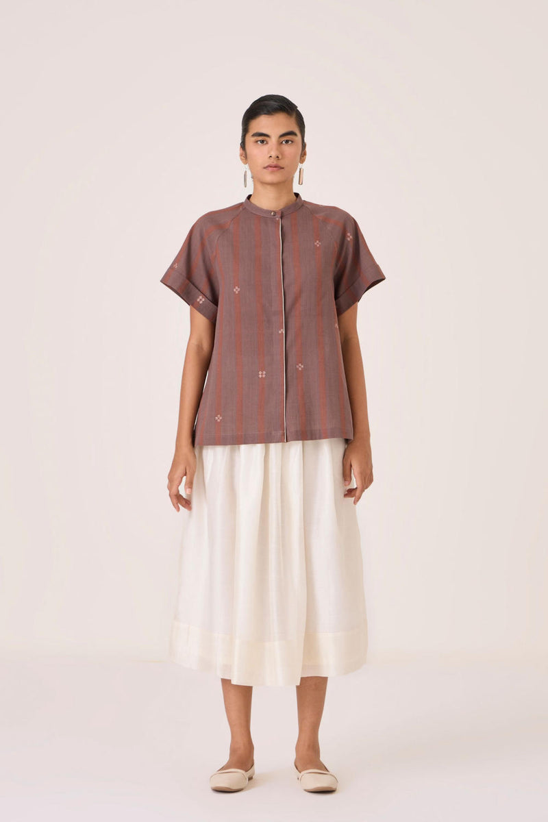 Heen Handwoven Brown Striped Top cotton by The Summer House in brown color for women in Singapore
