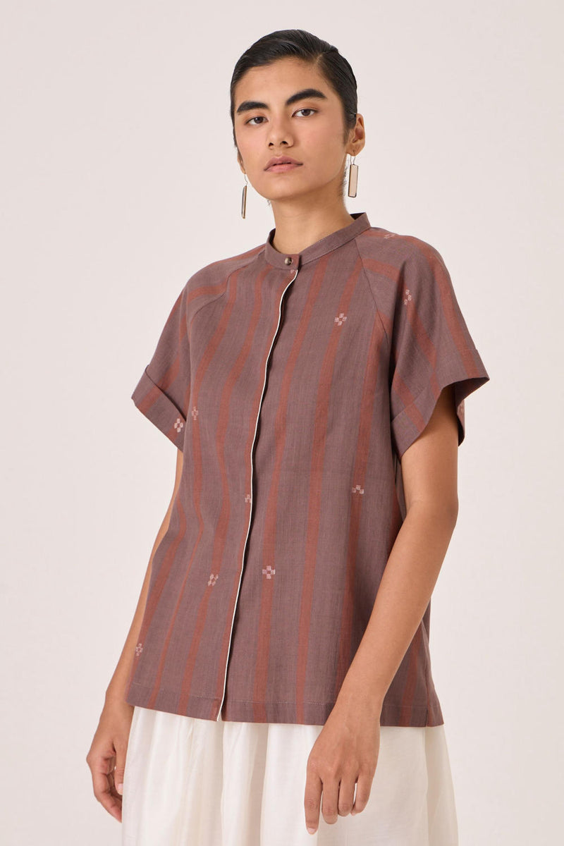 Heen Handwoven Brown Striped Top cotton by The Summer House in brown color for women in Singapore