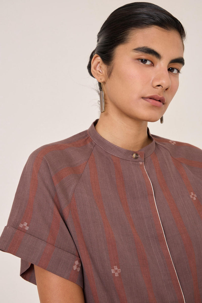 Heen Handwoven Brown Striped Top cotton by The Summer House in brown color for women in Singapore