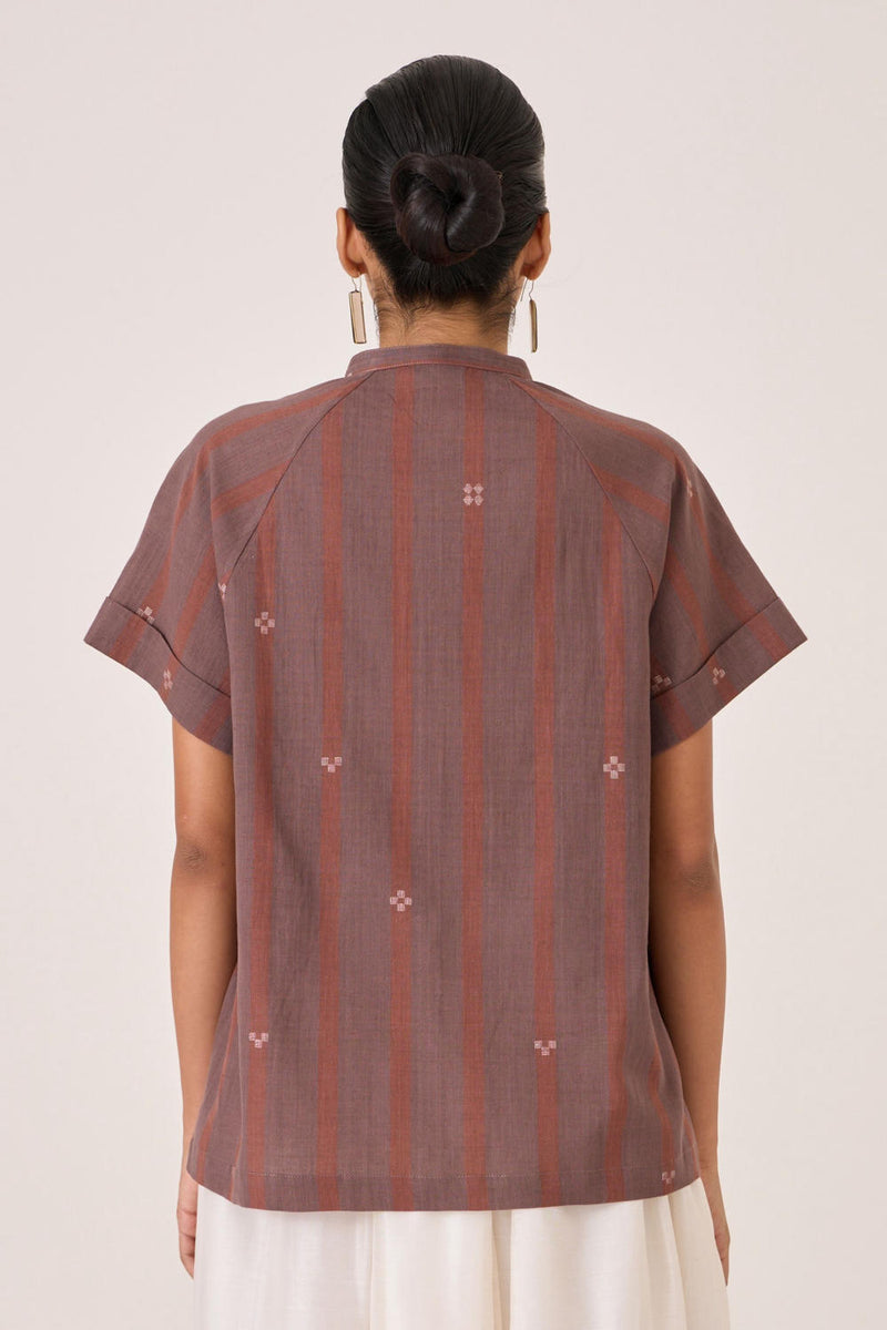Heen Handwoven Brown Striped Top cotton by The Summer House in brown color for women in Singapore