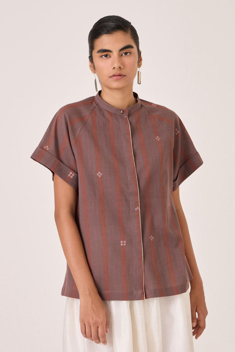 Heen Handwoven Brown Striped Top cotton by The Summer House in brown color for women in Singapore