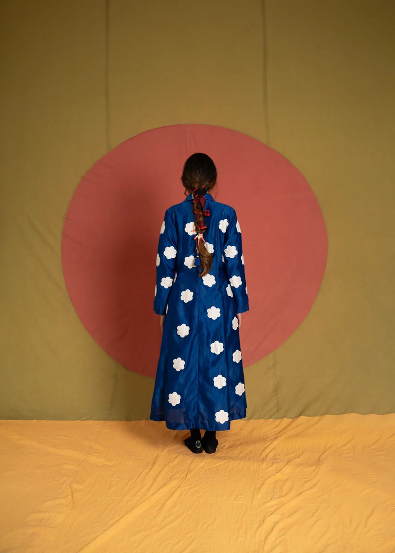 Heer Flower Tunic-White and Blue kala cotton tunics/kaftan by Ka-Sha in blue for women in Singapore