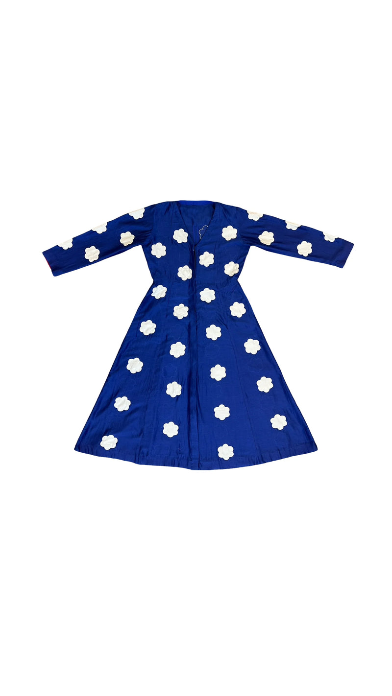 Heer Flower Tunic-White and Blue kala cotton tunics/kaftan by Ka-Sha in blue for women in Singapore