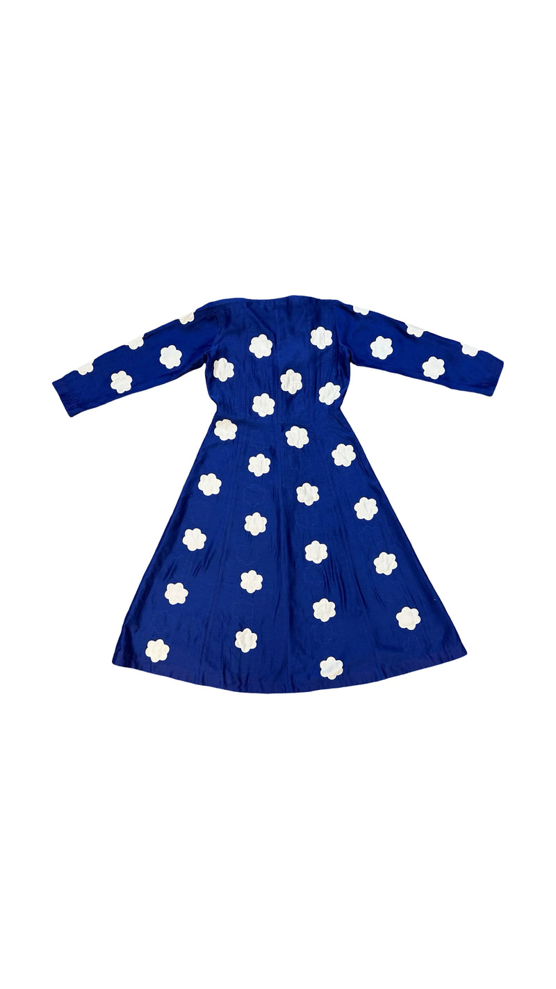 Heer Flower Tunic-White and Blue kala cotton tunics/kaftan by Ka-Sha in blue for women in Singapore