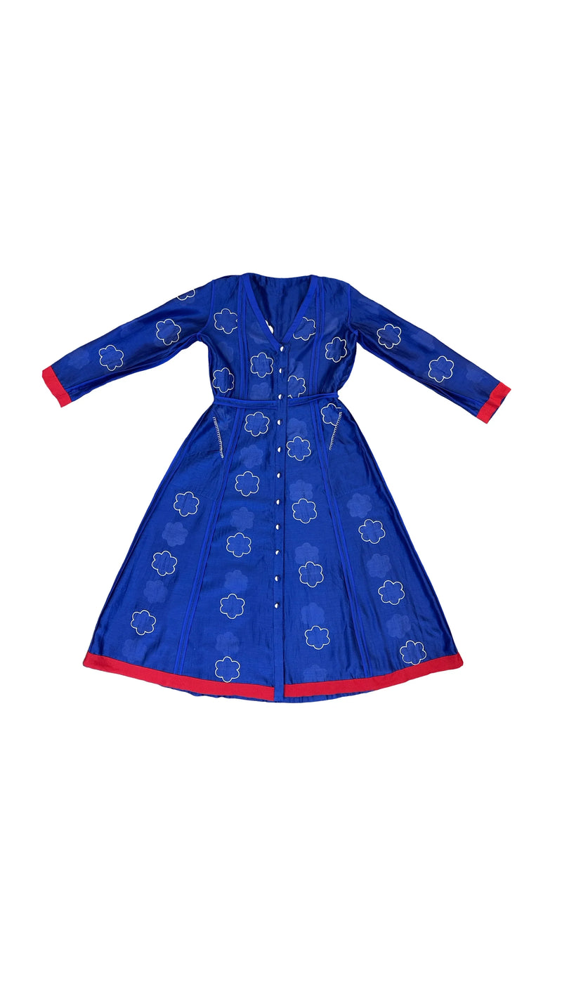 Heer Flower Tunic-White and Blue kala cotton tunics/kaftan by Ka-Sha in blue for women in Singapore
