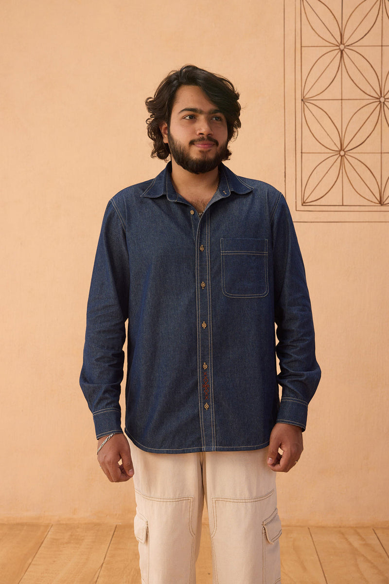 Heirloom Sustainable Men's Denim Shirt denim top/shirt by SUI in blue for women in Singapore
