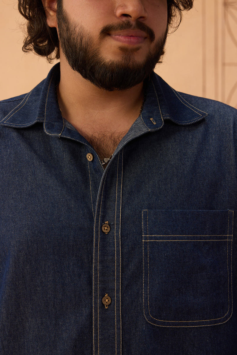 Heirloom Sustainable Men's Denim Shirt denim top/shirt by SUI in blue for women in Singapore