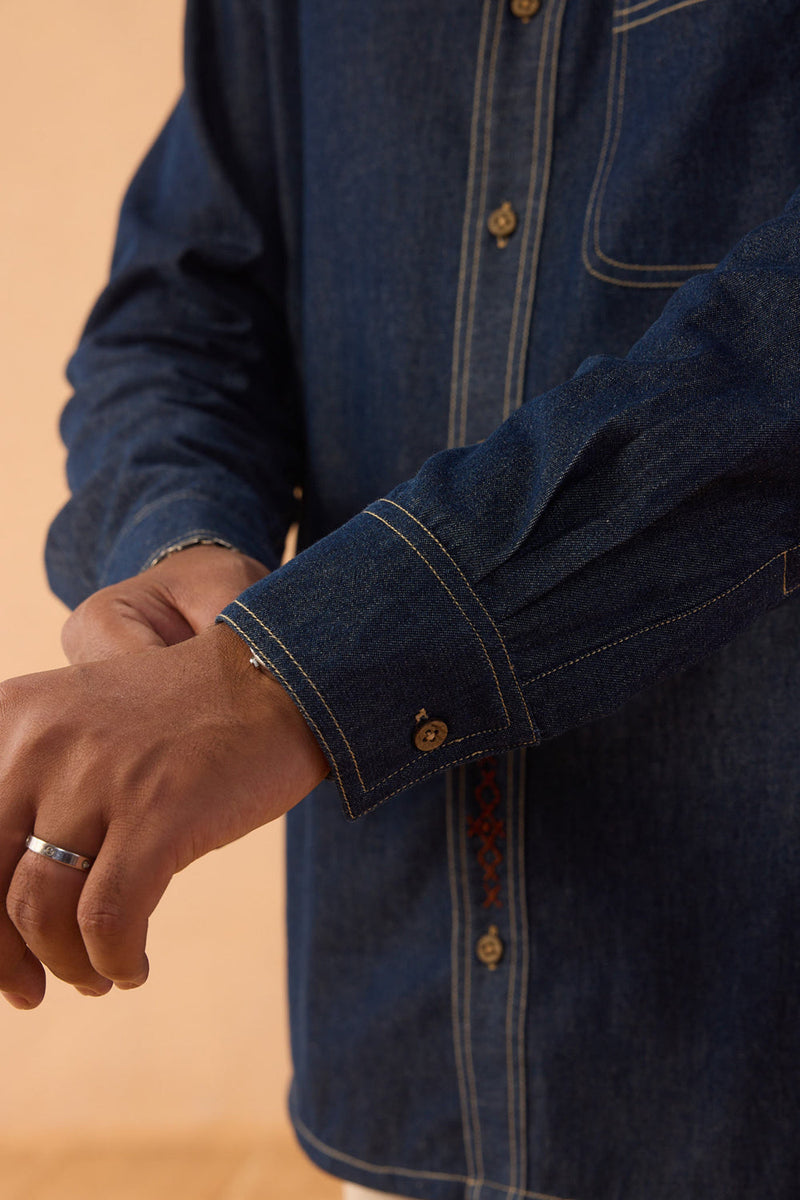 Heirloom Sustainable Men's Denim Shirt denim top/shirt by SUI in blue for women in Singapore
