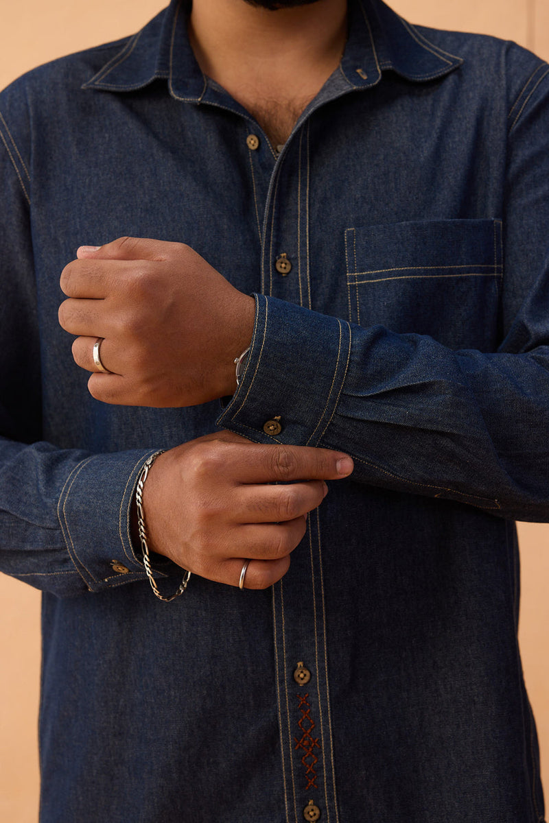 Heirloom Sustainable Men's Denim Shirt denim top/shirt by SUI in blue for women in Singapore