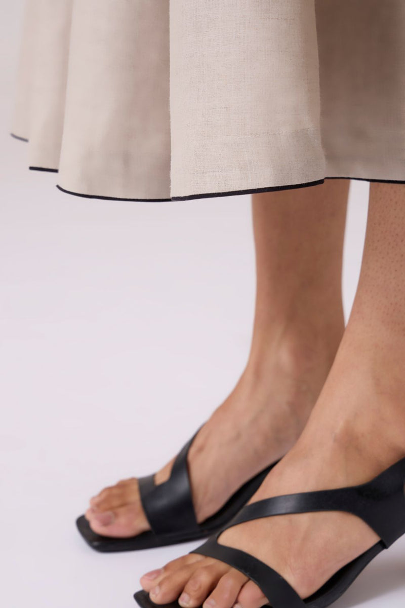 Helios Beige Embroidered Dress linen by The Summer House in beige color for women in Singapore