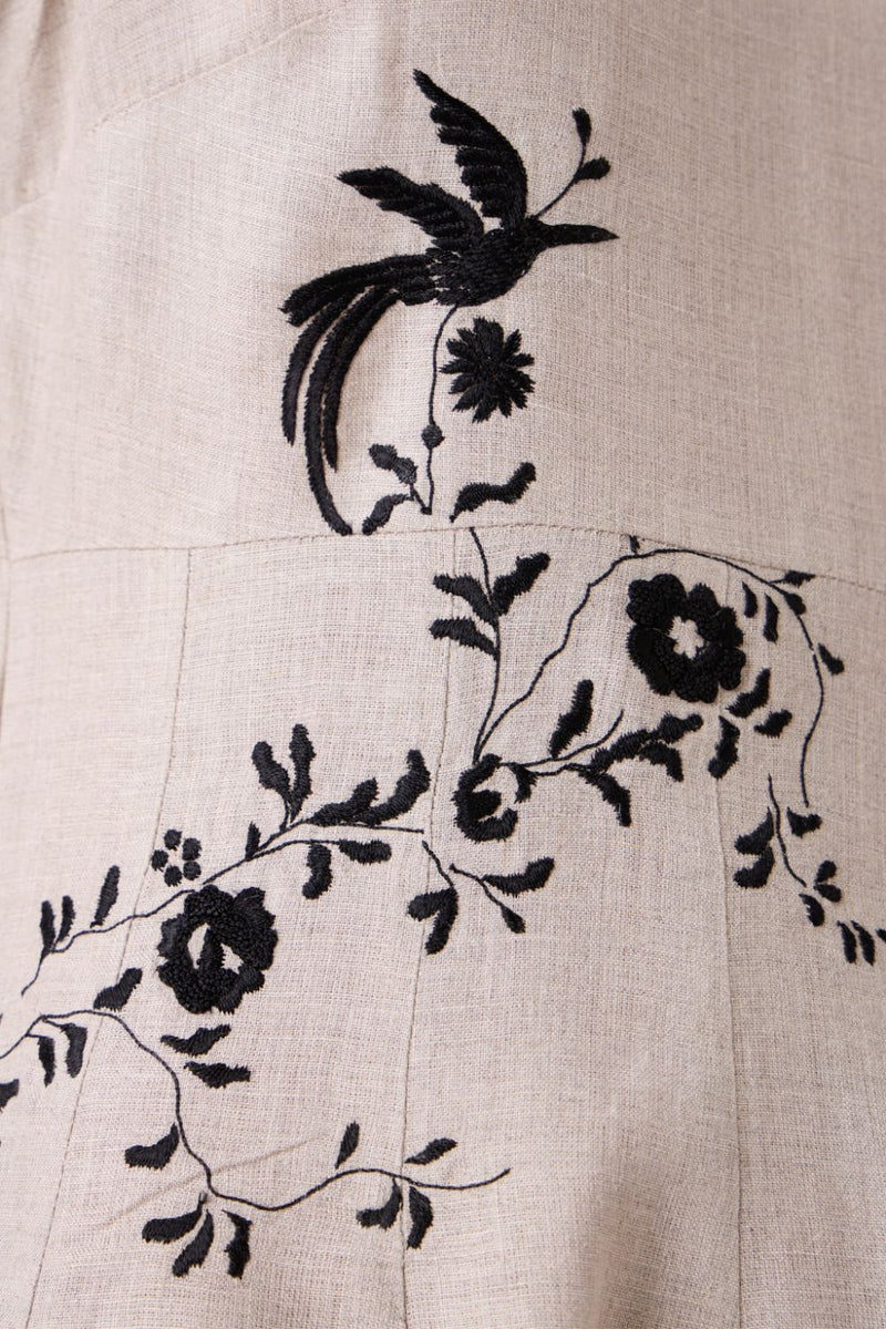 Helios Beige Embroidered Dress linen by The Summer House in beige color for women in Singapore