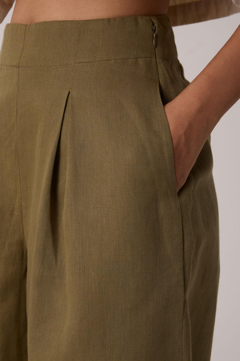 Hieke Olive Pants cotton by The Summer House for women in Singapore