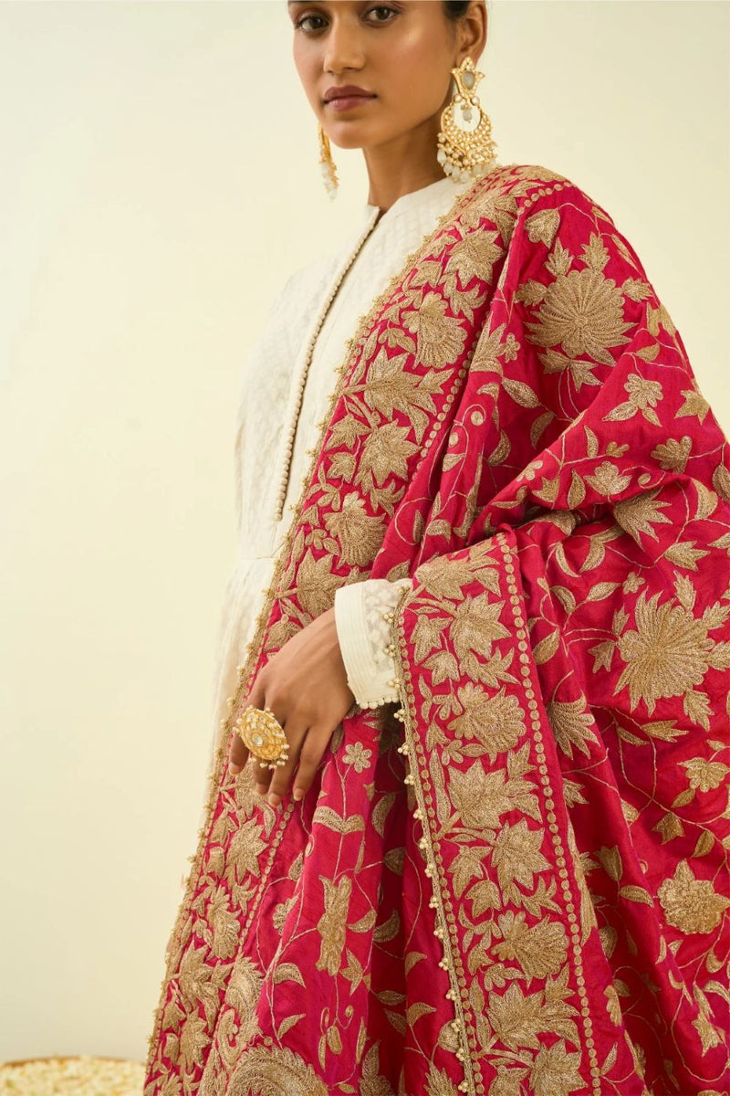 Only Odhni Hotpink Floral Tilla Embroidery silk by SHEETAL BATRA in pink color for women in Singapore