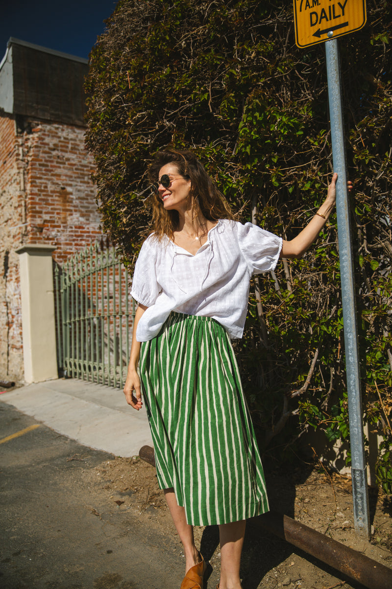 The Joy Skirt — Green cotton by World of Crow in green color for women in Singapore
