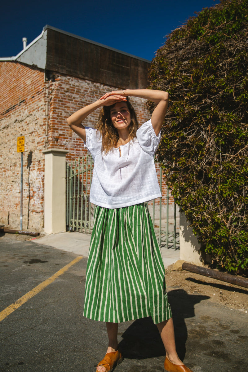 The Joy Skirt — Green cotton by World of Crow in green color for women in Singapore