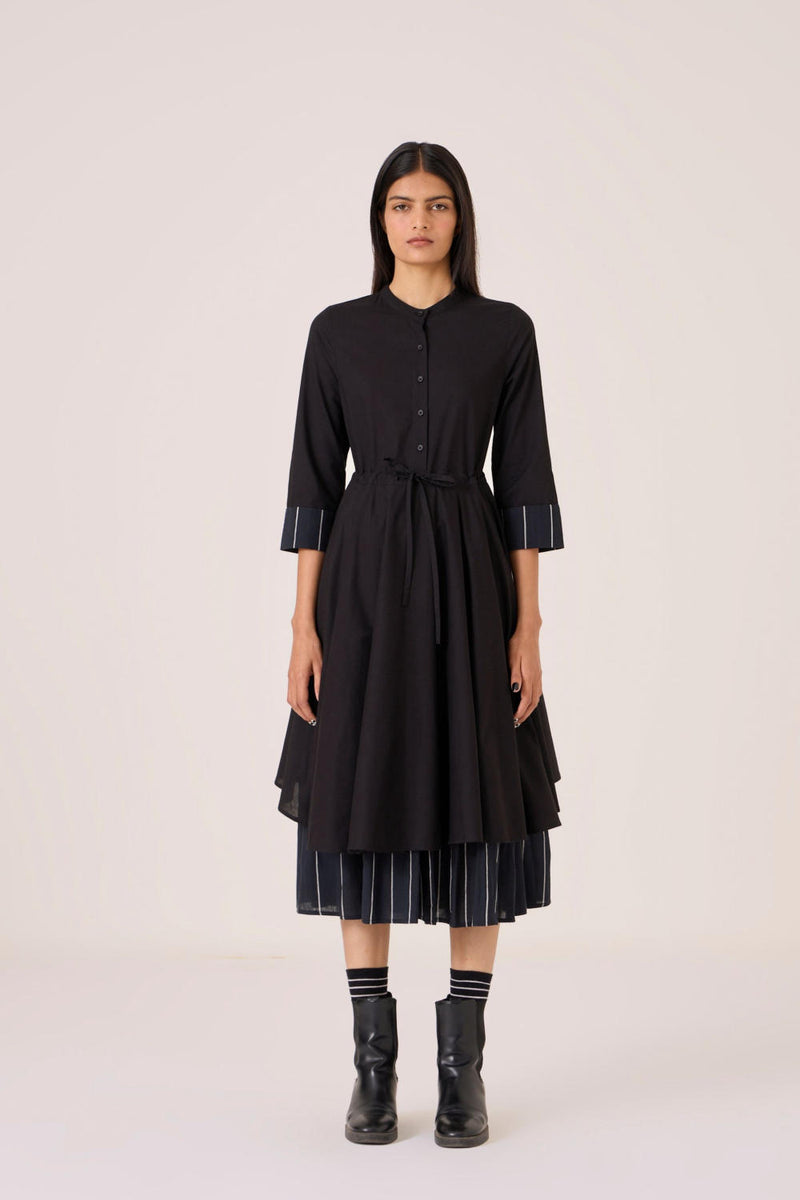Hulas Black Handwoven Layered Dress cotton by The Summer House in black color for women in Singapore