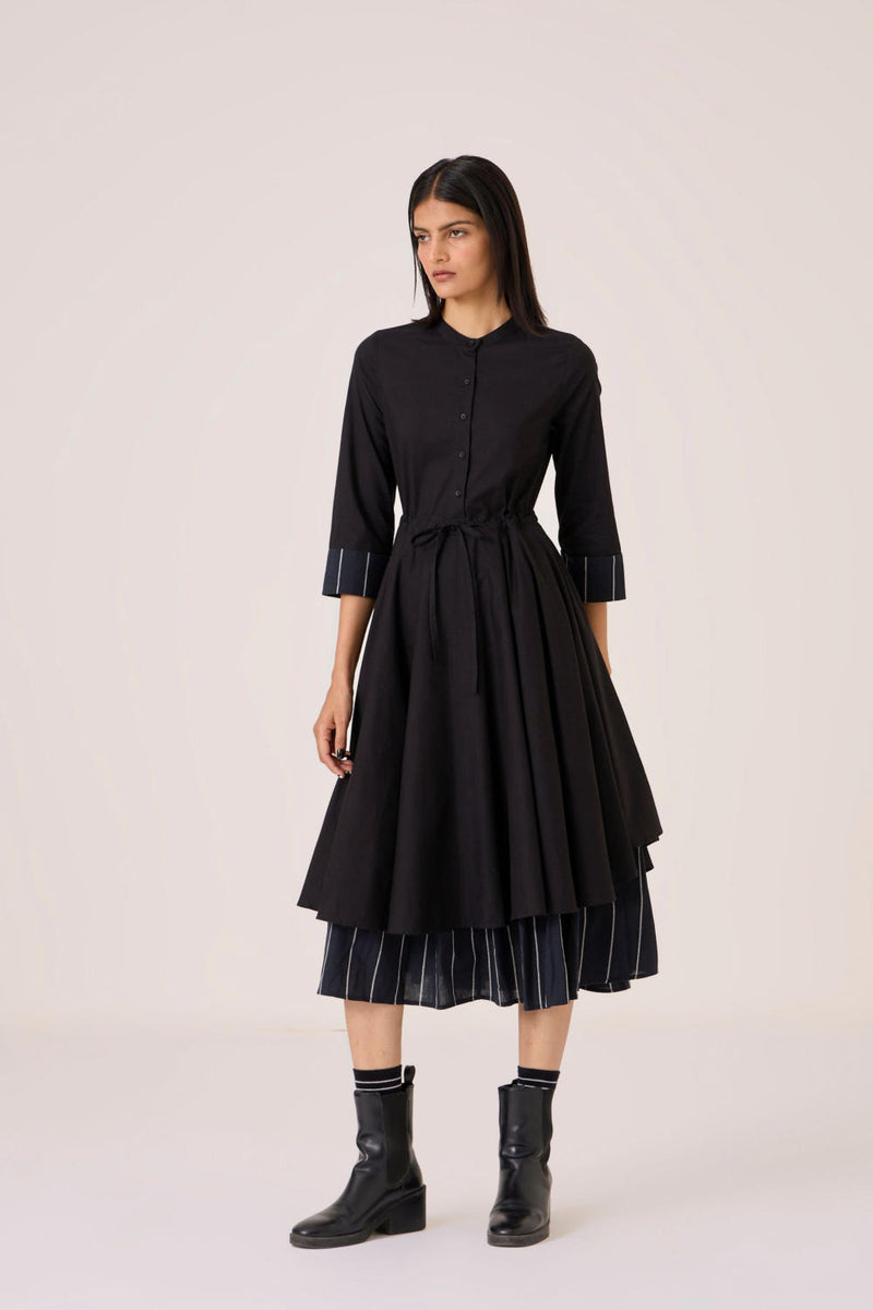 Hulas Black Handwoven Layered Dress cotton by The Summer House in black color for women in Singapore
