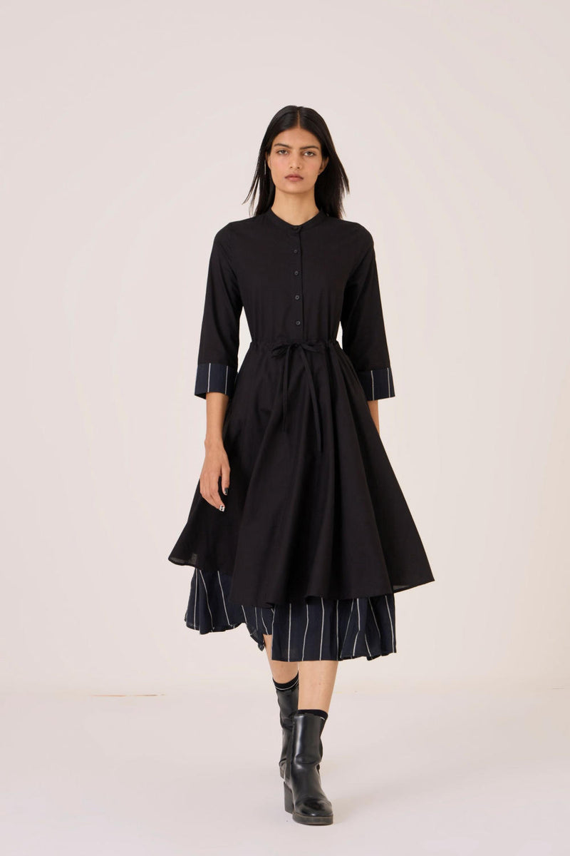 Hulas Black Handwoven Layered Dress cotton by The Summer House in black color for women in Singapore