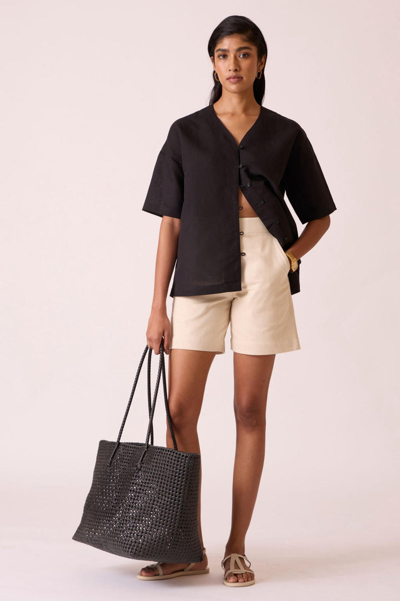 Huruka Handwoven Denim Shorts cotton by The Summer House for women in Singapore