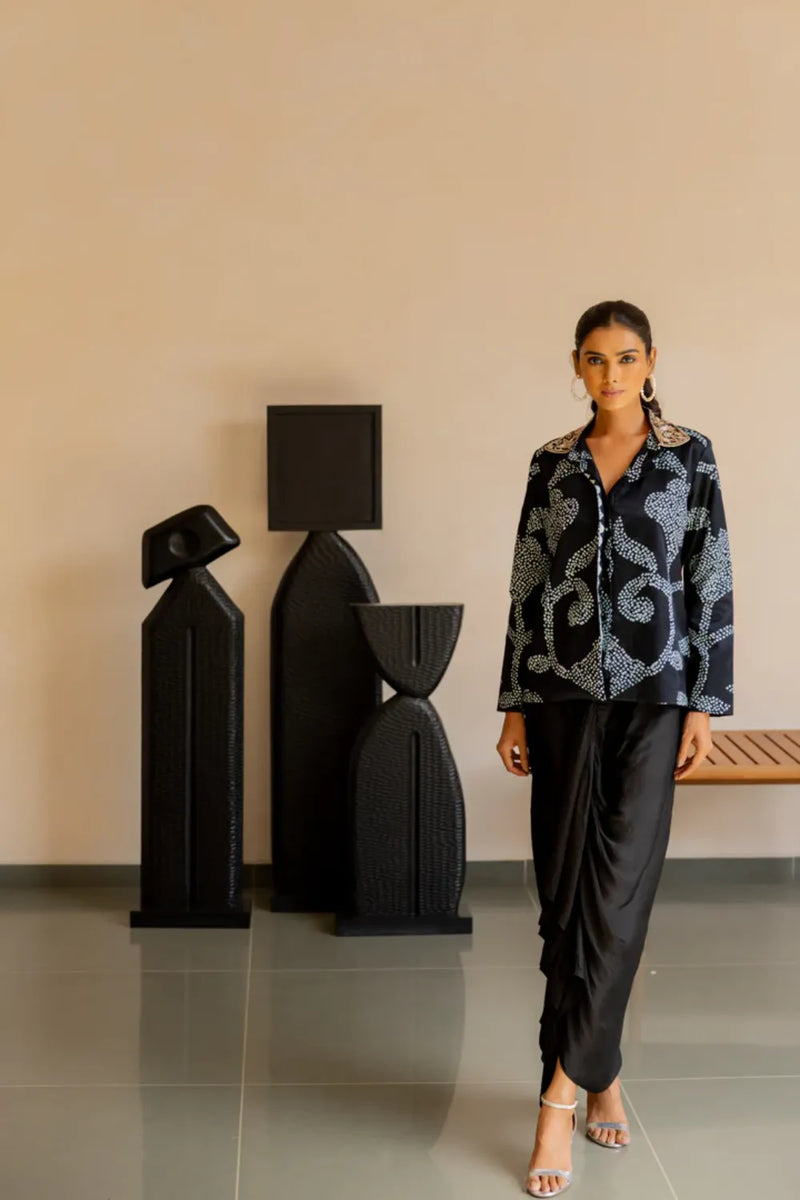 IKEBANA EMB JACKET-BLACK silk by Dyelogue in black color for women in Singapore
