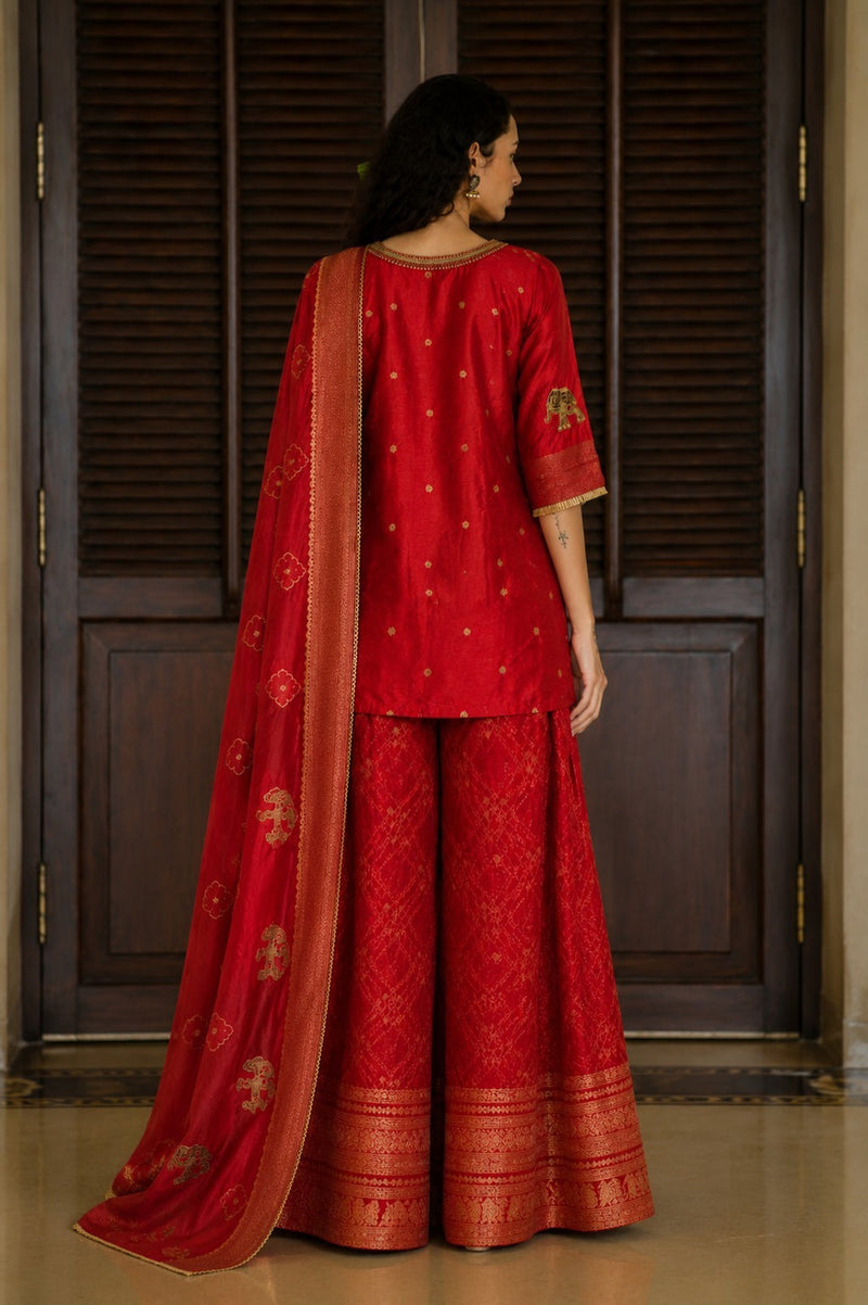 Antara Kurta Set dupion, brocade kurta/kurta set by Myoho in red for women in Singapore