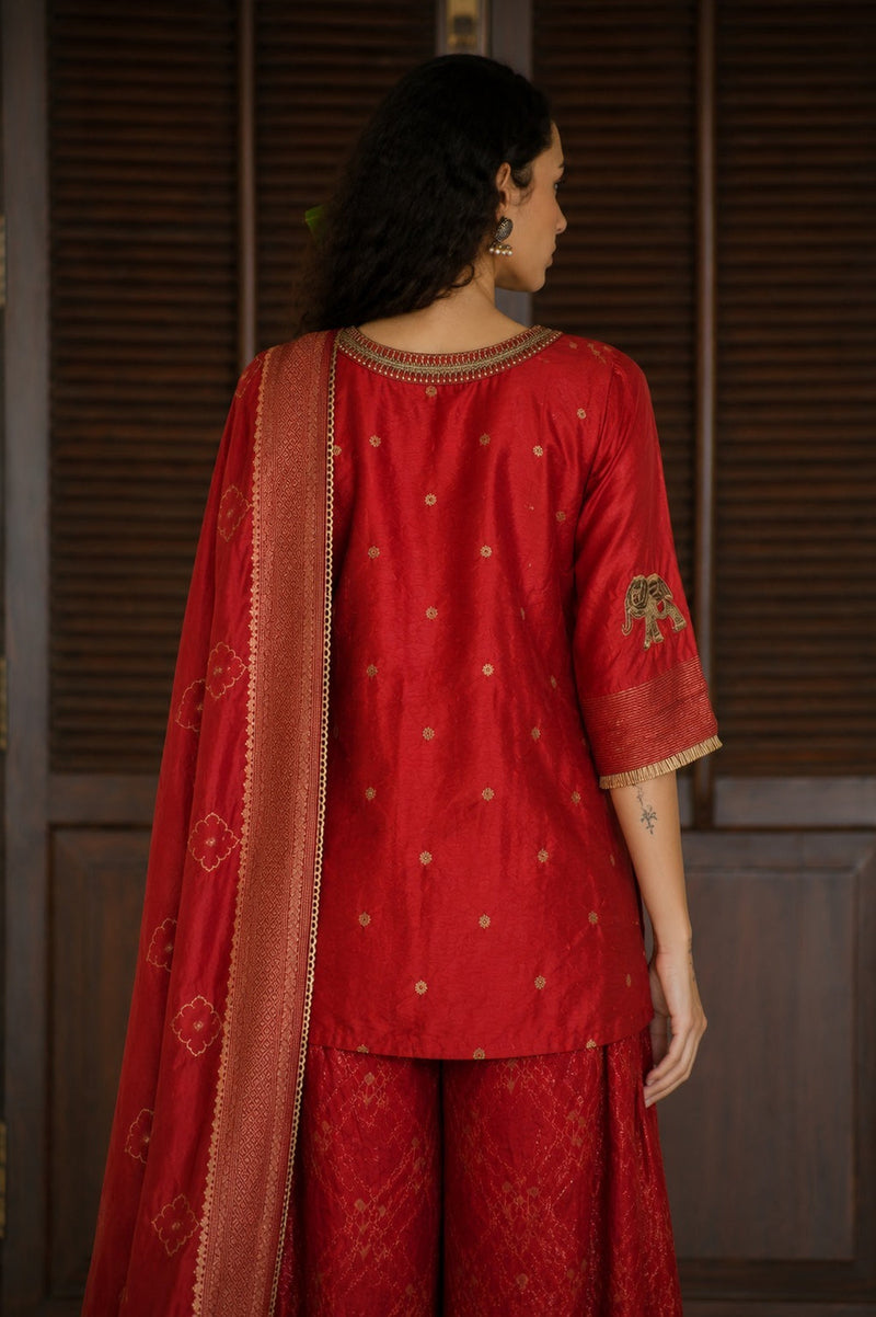 Antara Kurta Set dupion, brocade kurta/kurta set by Myoho in red for women in Singapore