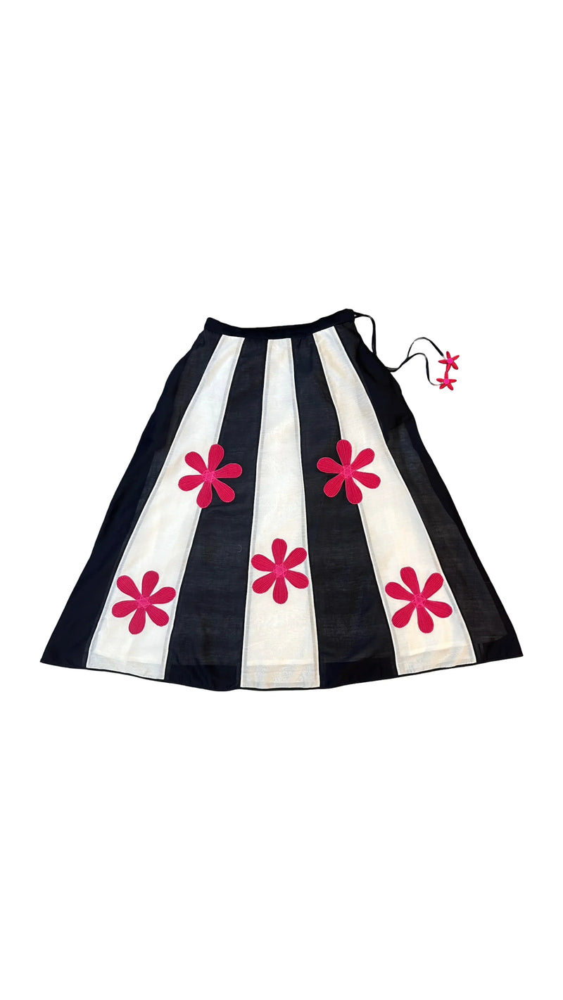 PW Florist Skirt-Black and White chanderi skirt by Ka-Sha in black for women in Singapore