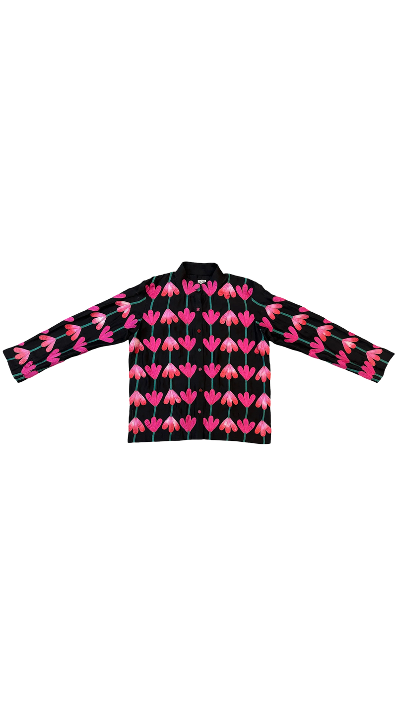 Kamal Shirt-Black and Multicolour chanderi top/shirt by Ka-Sha in multicolor for women in Singapore
