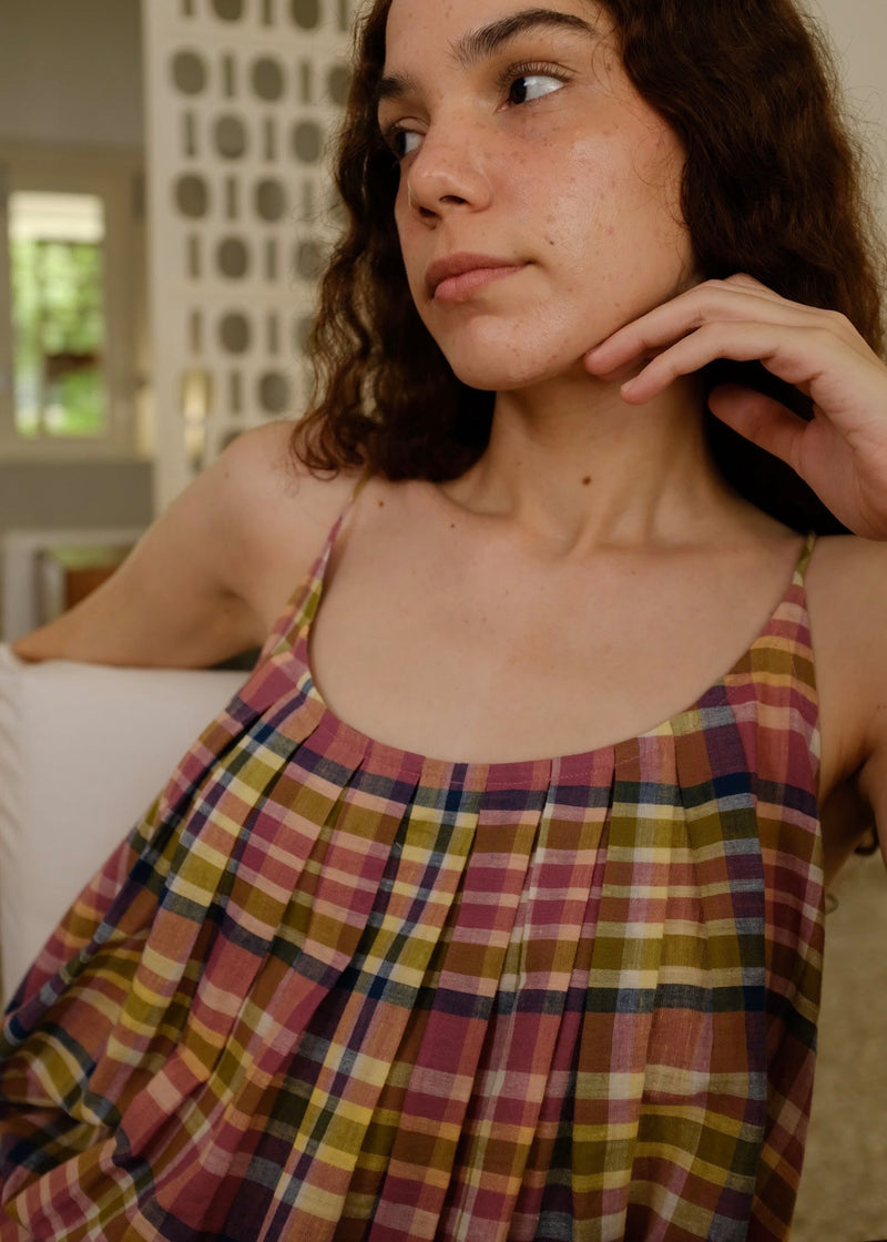 Kyra-Chatai Checks Dress handwoven cotton dress by MASON AND MILL in multi-color for women in Singapore