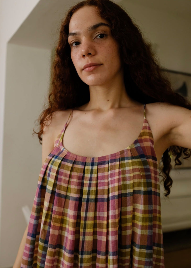 Kyra-Chatai Checks Dress handwoven cotton dress by MASON AND MILL in multi-color for women in Singapore