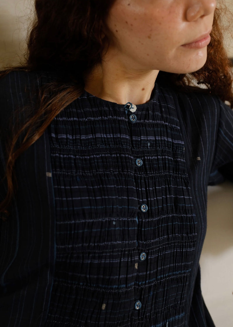 Naomi Dress cotton jamdani dress by MASON AND MILL in blue for women in Singapore