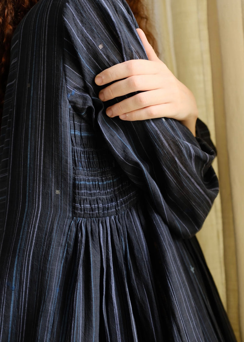 Naomi Dress cotton jamdani dress by MASON AND MILL in blue for women in Singapore