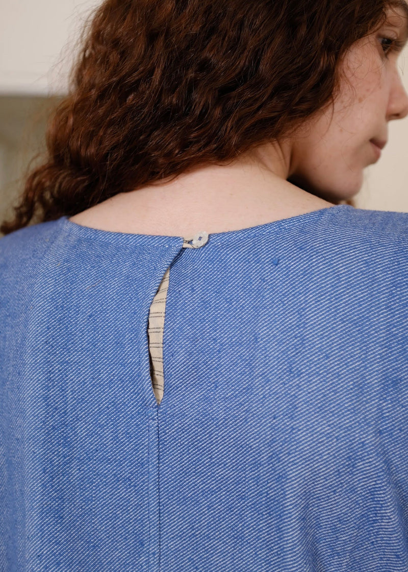 Kelly-Denim Dress indigenous cotton dress by MASON AND MILL in blue for women in Singapore