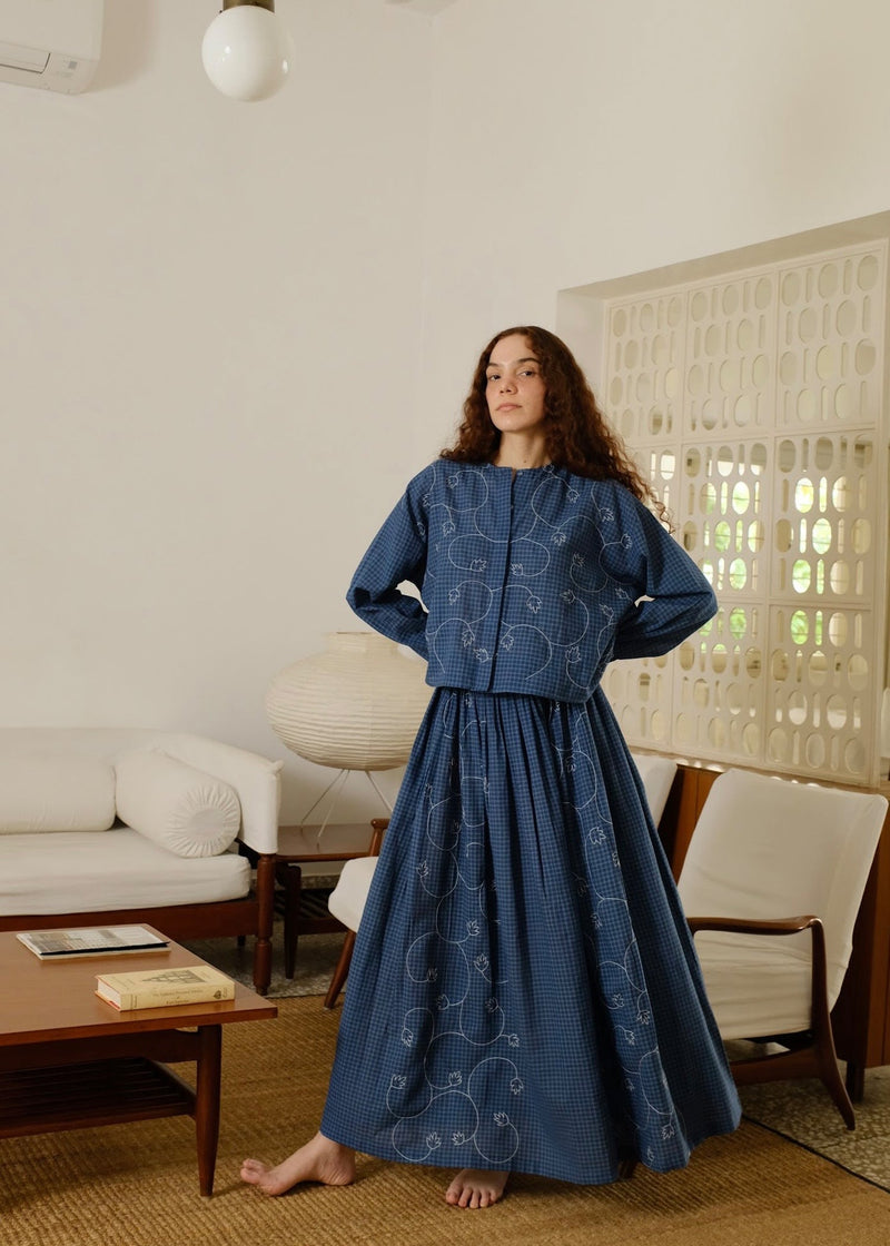 Thea Top handwoven cotton top/shirt by MASON AND MILL in navy blue for women in Singapore