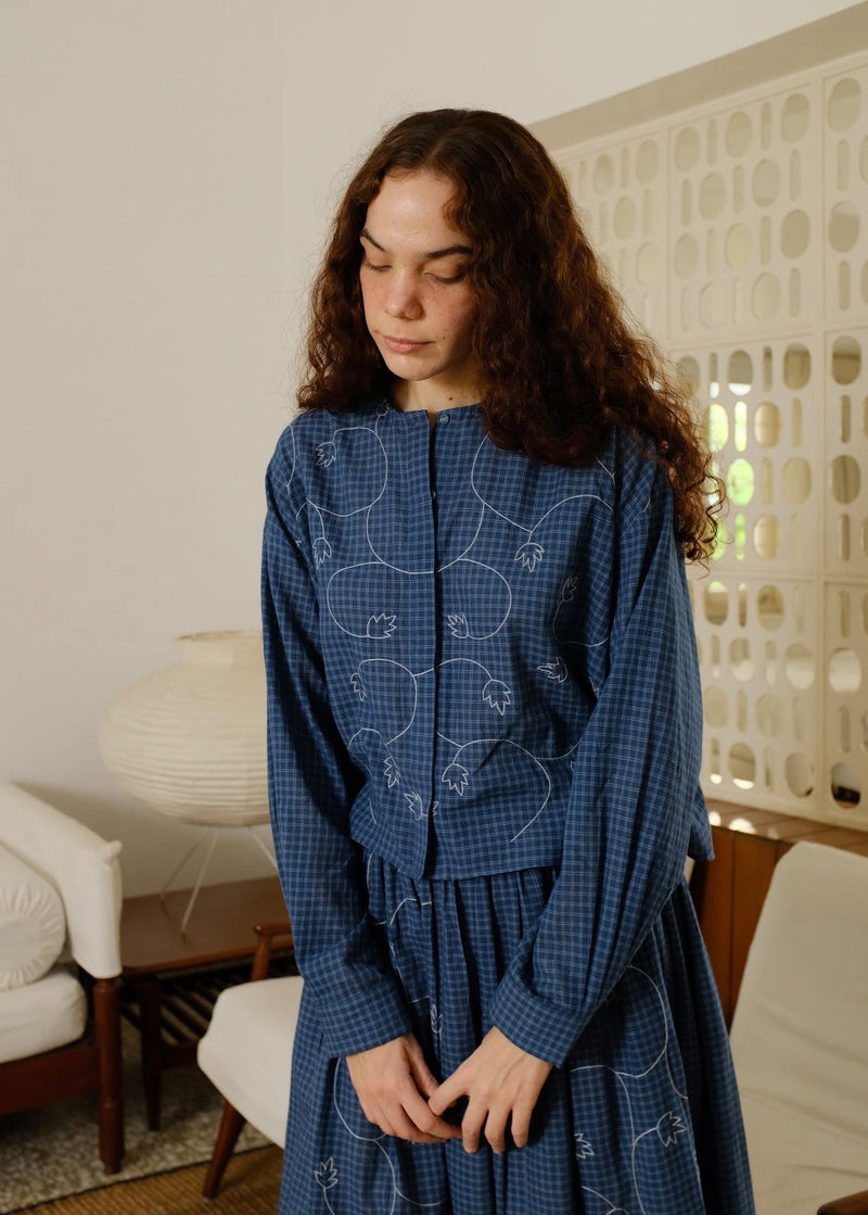 Thea Top handwoven cotton top/shirt by MASON AND MILL in navy blue for women in Singapore