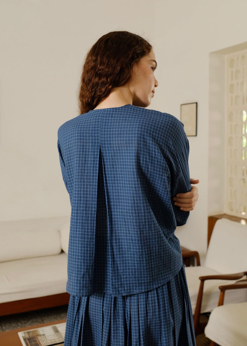 Thea Top handwoven cotton top/shirt by MASON AND MILL in navy blue for women in Singapore