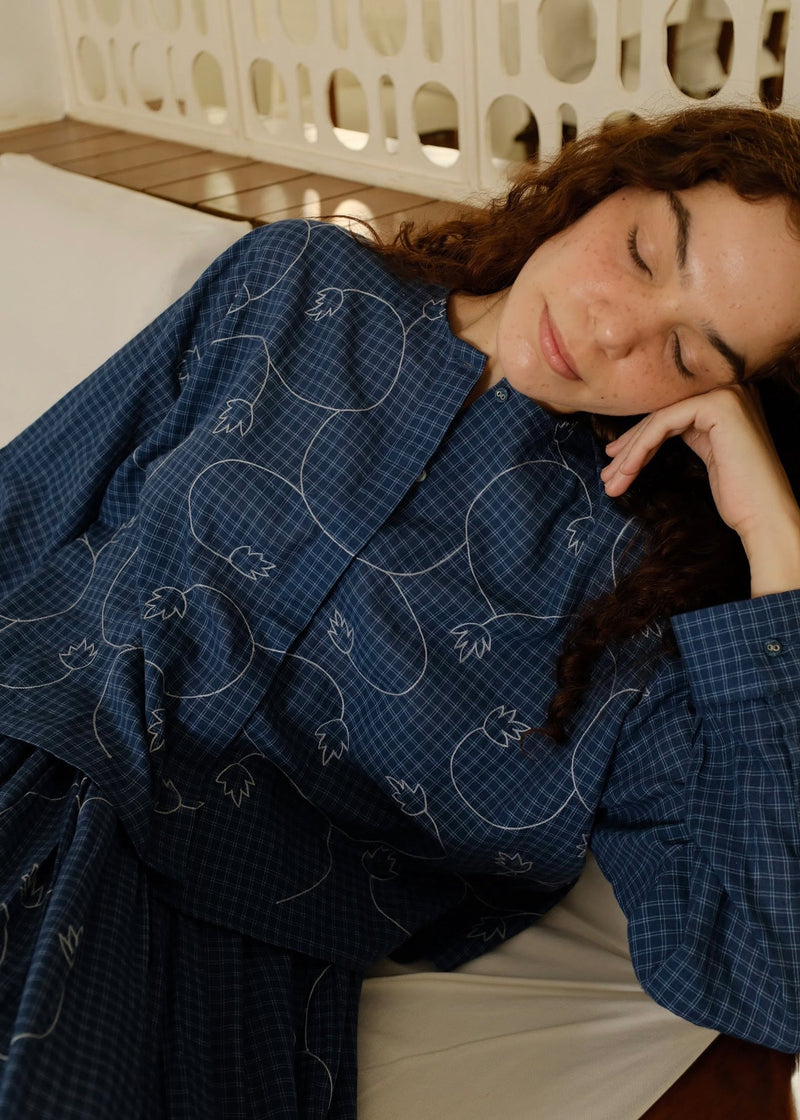 Thea Top handwoven cotton top/shirt by MASON AND MILL in navy blue for women in Singapore