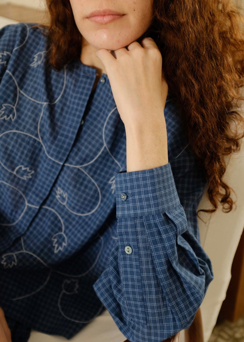 Thea Top handwoven cotton top/shirt by MASON AND MILL in navy blue for women in Singapore