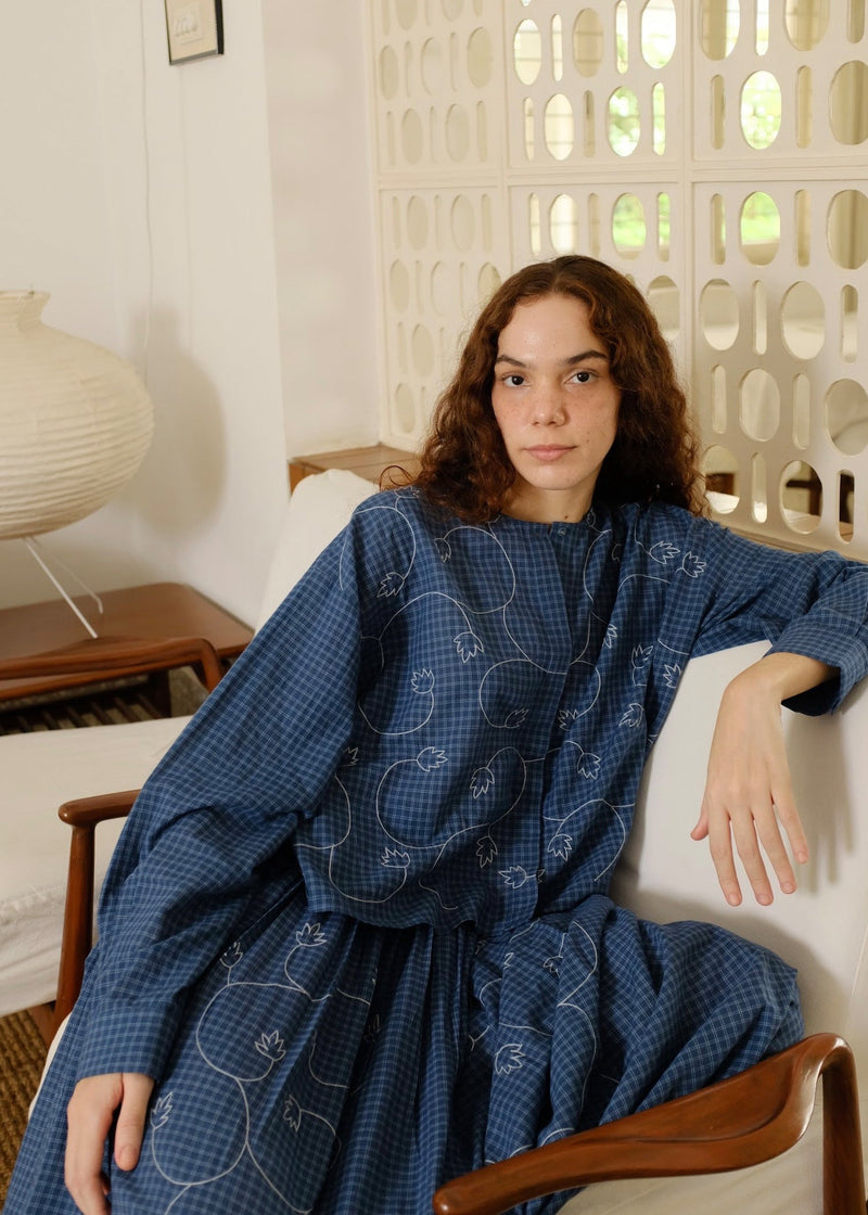 Thea Top handwoven cotton top/shirt by MASON AND MILL in navy blue for women in Singapore