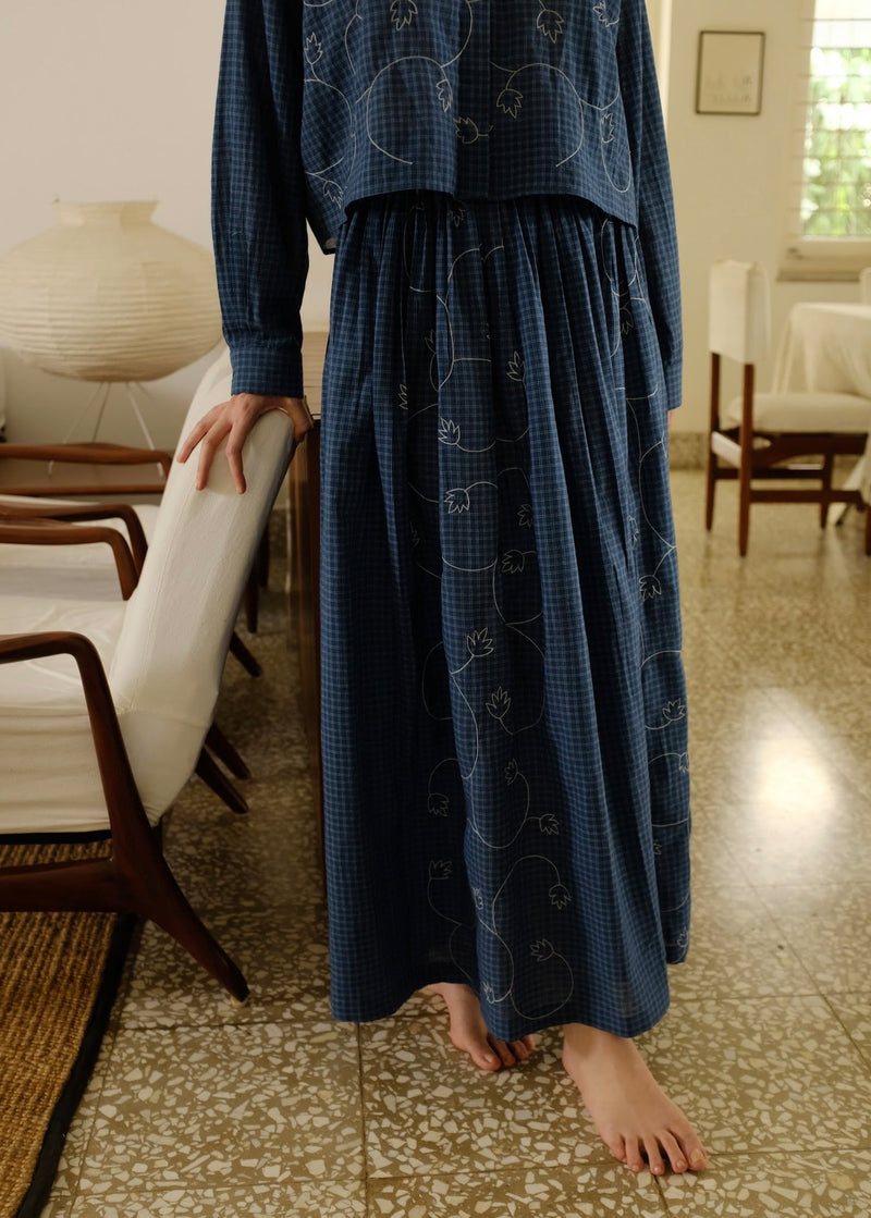 Jude Skirt handwoven cotton skirt by MASON AND MILL in navy blue for women in Singapore