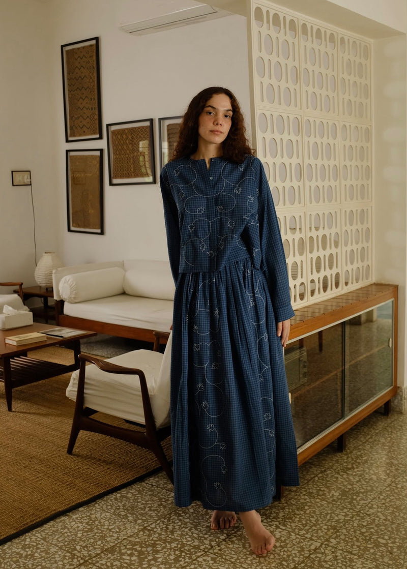 Jude Skirt handwoven cotton skirt by MASON AND MILL in navy blue for women in Singapore